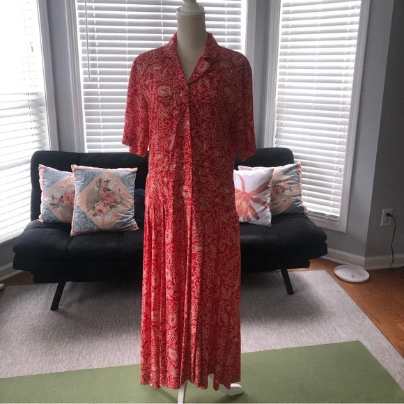 Liz Claiborne | Dresses | Vintage Liz Claiborne Sz 2 Floral Drop Waist Dress  Red Short Sleeve Buttons | Poshmark